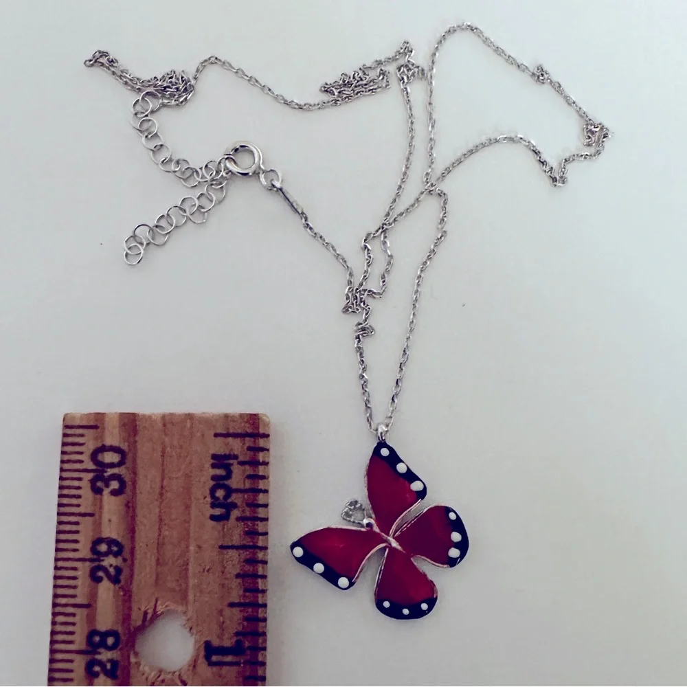 925 Silver red butterfly necklace enamel